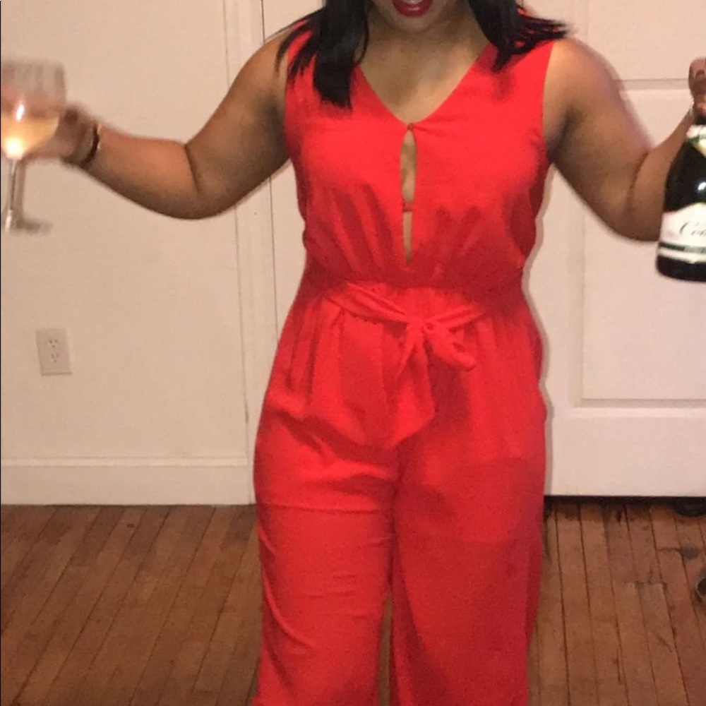 Red one-piece jump suit